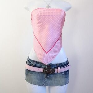 y2k pink polka dot bandana top satin scarf coquette